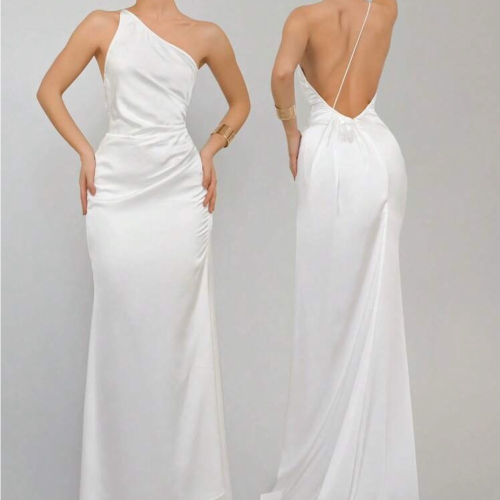 Open Back Satin White Gown